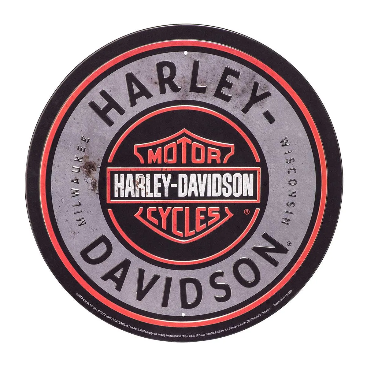 H-D BAR & SHIELD TIN SIGN - ROUND