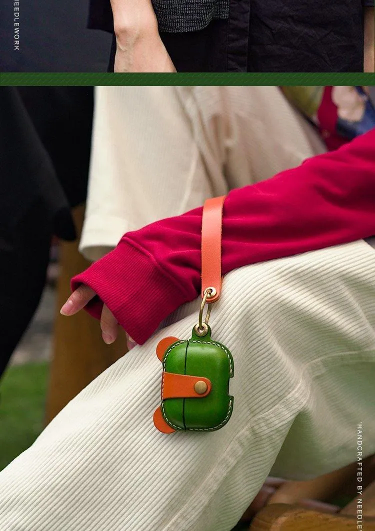 Handmade Green Leather AirPods Pro Case with Wristlet Strap Custom Leather AirPods Pro Case Airpod Case Cover
