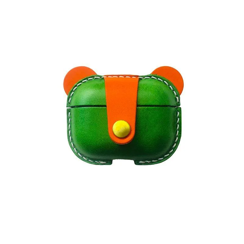 Handmade Green Leather AirPods Pro Case with Wristlet Strap Custom Leather AirPods Pro Case Airpod Case Cover