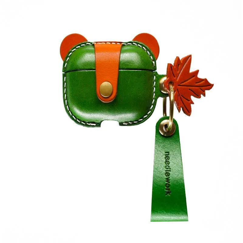 Handmade Green Leather AirPods Pro Case with Wristlet Strap Custom Leather AirPods Pro Case Airpod Case Cover