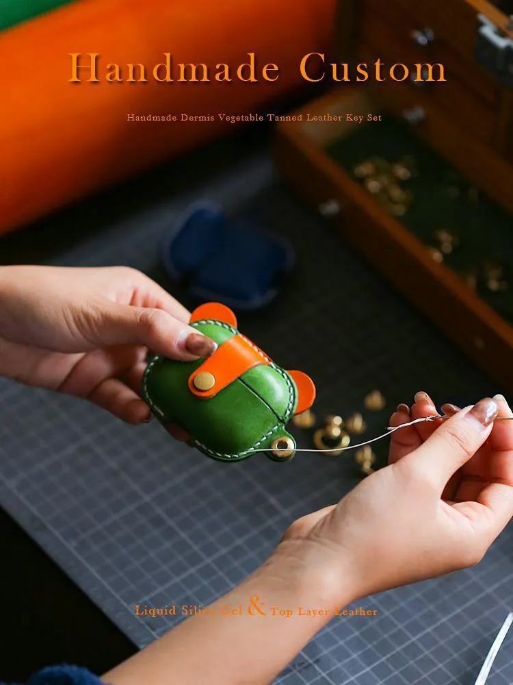 Handmade Green Leather AirPods Pro Case with Wristlet Strap Custom Leather AirPods Pro Case Airpod Case Cover