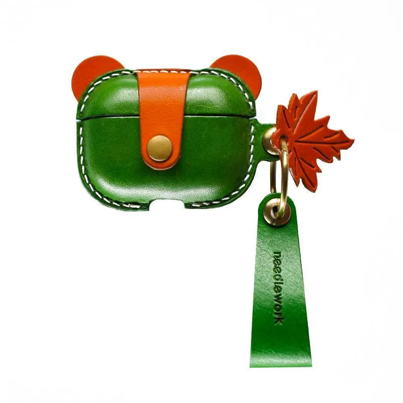 Handmade Green Leather AirPods Pro Case with Wristlet Strap Custom Leather AirPods Pro Case Airpod Case Cover