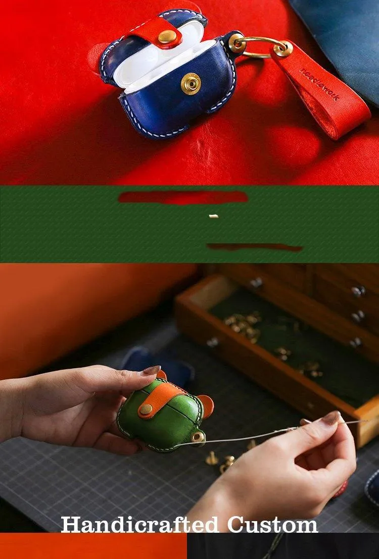 Handmade Green Leather AirPods Pro Case with Wristlet Strap Custom Leather AirPods Pro Case Airpod Case Cover