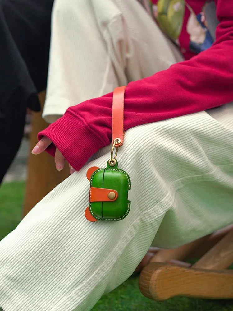Handmade Green Leather AirPods Pro Case with Wristlet Strap Custom Leather AirPods Pro Case Airpod Case Cover