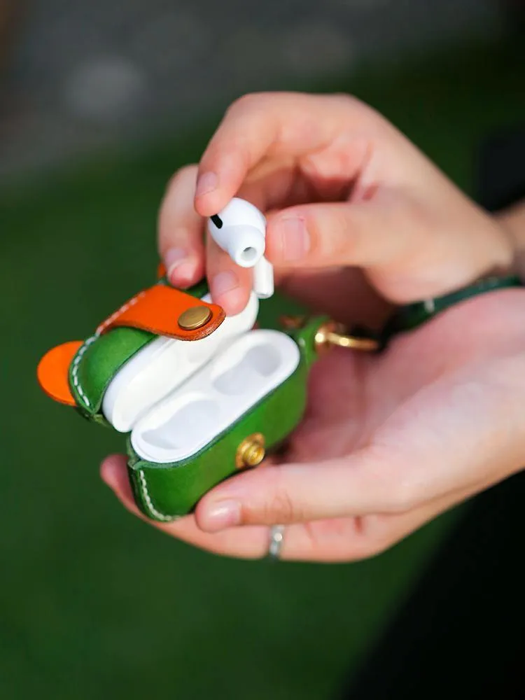 Handmade Green Leather AirPods Pro Case with Wristlet Strap Custom Leather AirPods Pro Case Airpod Case Cover
