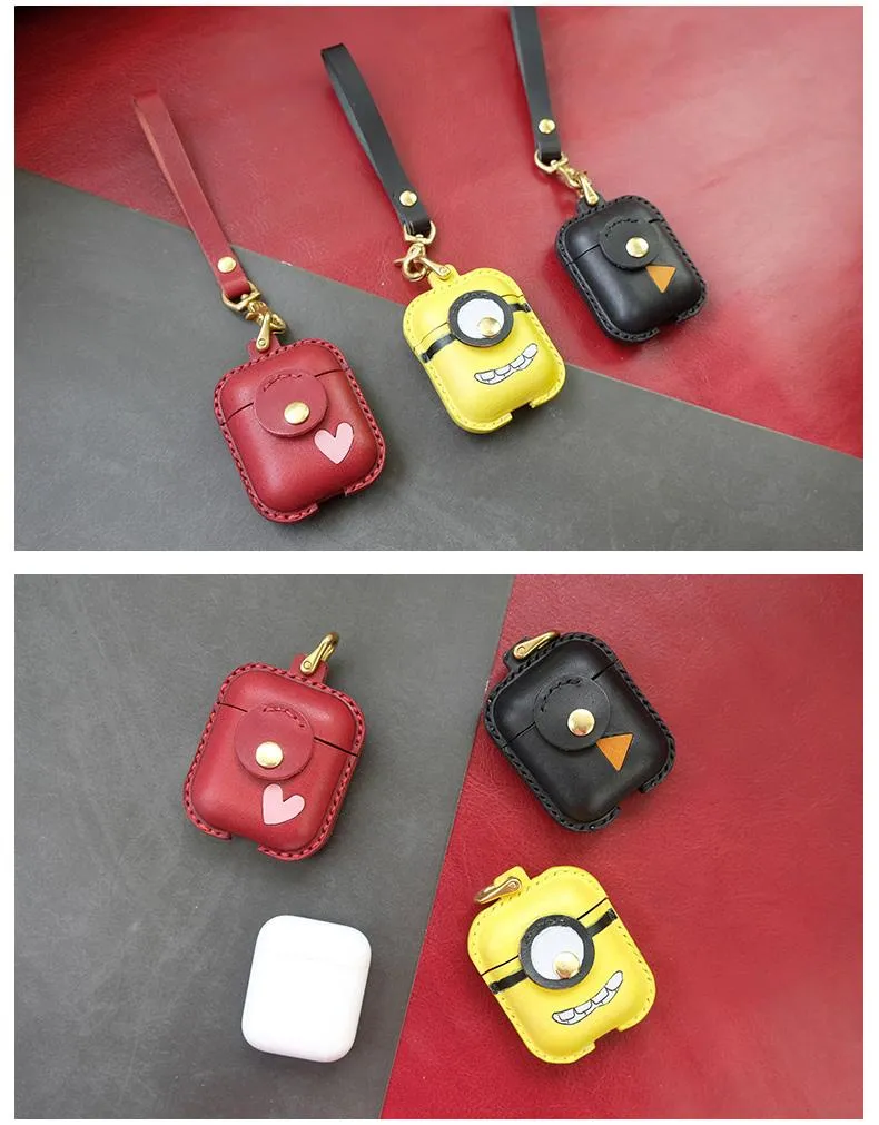 Handmade Leather AirPods 1,2 Cases with Wristlet Strap Leather AirPods Cases Airpod Case Cover