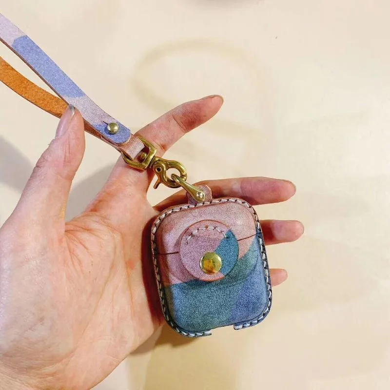 Handmade Leather AirPods 1,2 Cases with Wristlet Strap Leather AirPods Cases Airpod Case Cover