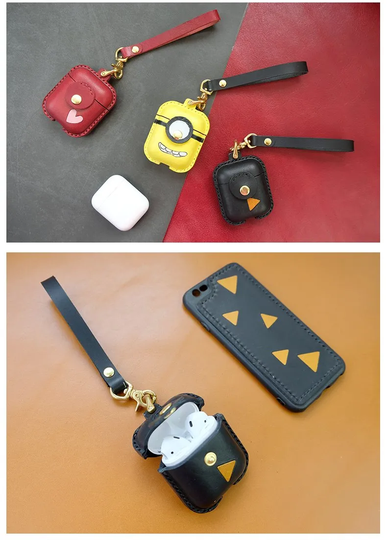 Handmade Leather AirPods 1,2 Cases with Wristlet Strap Leather AirPods Cases Airpod Case Cover