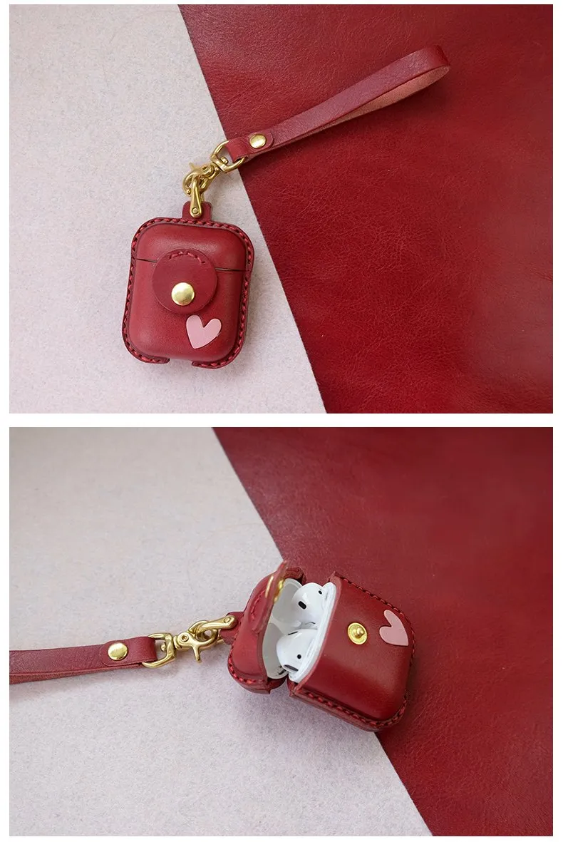 Handmade Leather AirPods 1,2 Cases with Wristlet Strap Leather AirPods Cases Airpod Case Cover
