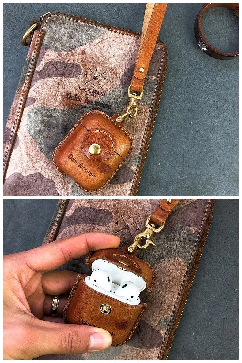Handmade Leather AirPods 1,2 Cases with Wristlet Strap Leather AirPods Cases Airpod Case Cover