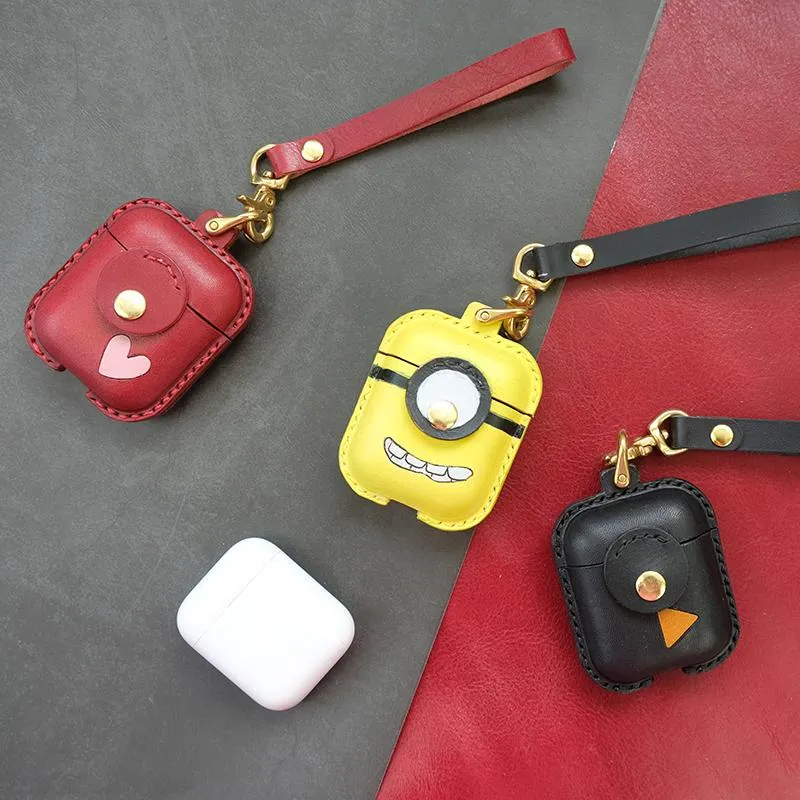 Handmade Leather AirPods 1,2 Cases with Wristlet Strap Leather AirPods Cases Airpod Case Cover