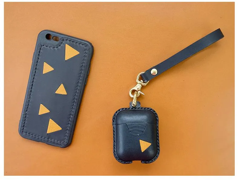 Handmade Leather AirPods 1,2 Cases with Wristlet Strap Leather AirPods Cases Airpod Case Cover