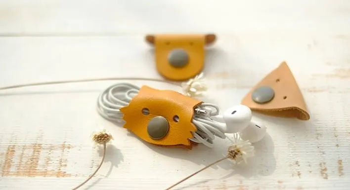 Handmade Leather Cute Cord Organizer Earbud Case Personalized Monogrammed Gift Custom Wallet Women Cord Taco