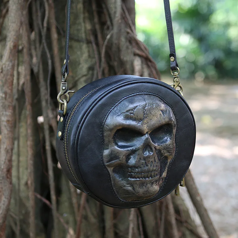 Handmade Tanned Leather Skull Embossed Shoulder Bag