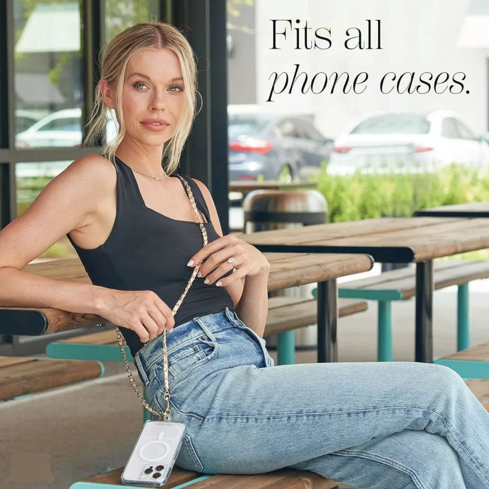 Hands-Free Cellphone Leather & Metal Chain Shoulder Strap