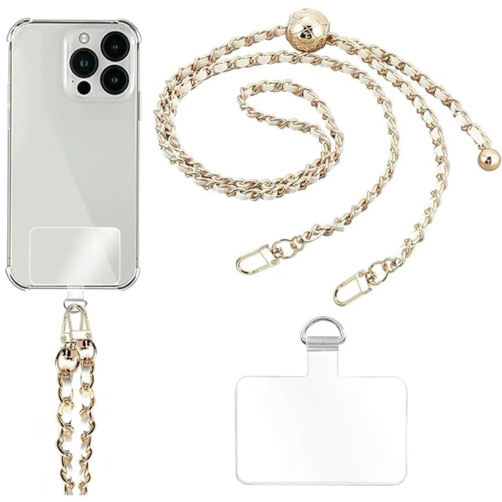 Hands-Free Cellphone Leather & Metal Chain Shoulder Strap