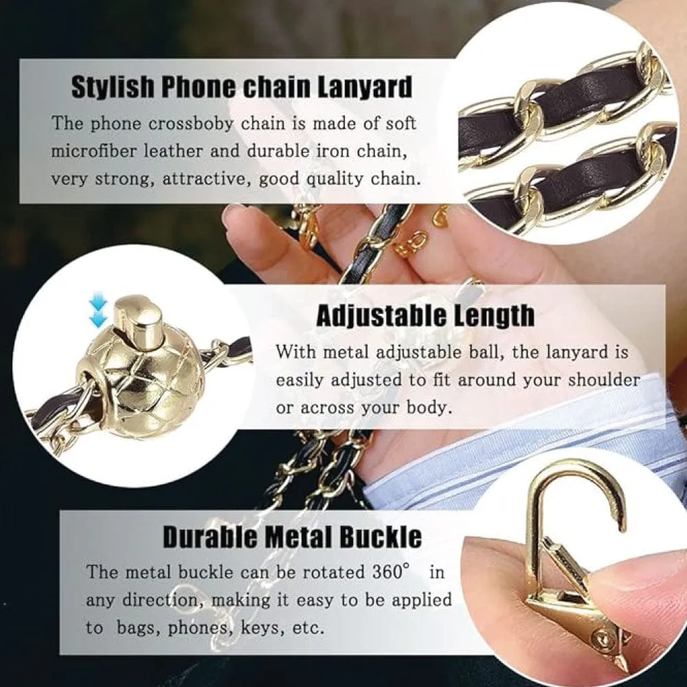 Hands-Free Cellphone Leather & Metal Chain Shoulder Strap