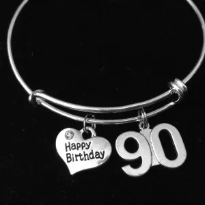 Happy 90th Birthday Expandable Charm Bracelet Adjustable Bangle Gift 90 Ninety