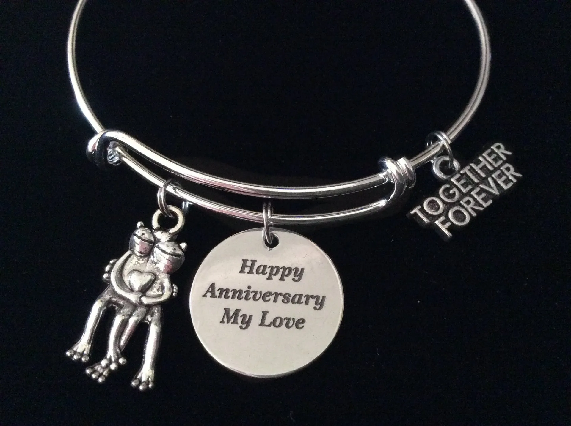 Happy Anniversary Expandable Charm  Bracelet Adjustable Silver Bangle Forever Wife Gift