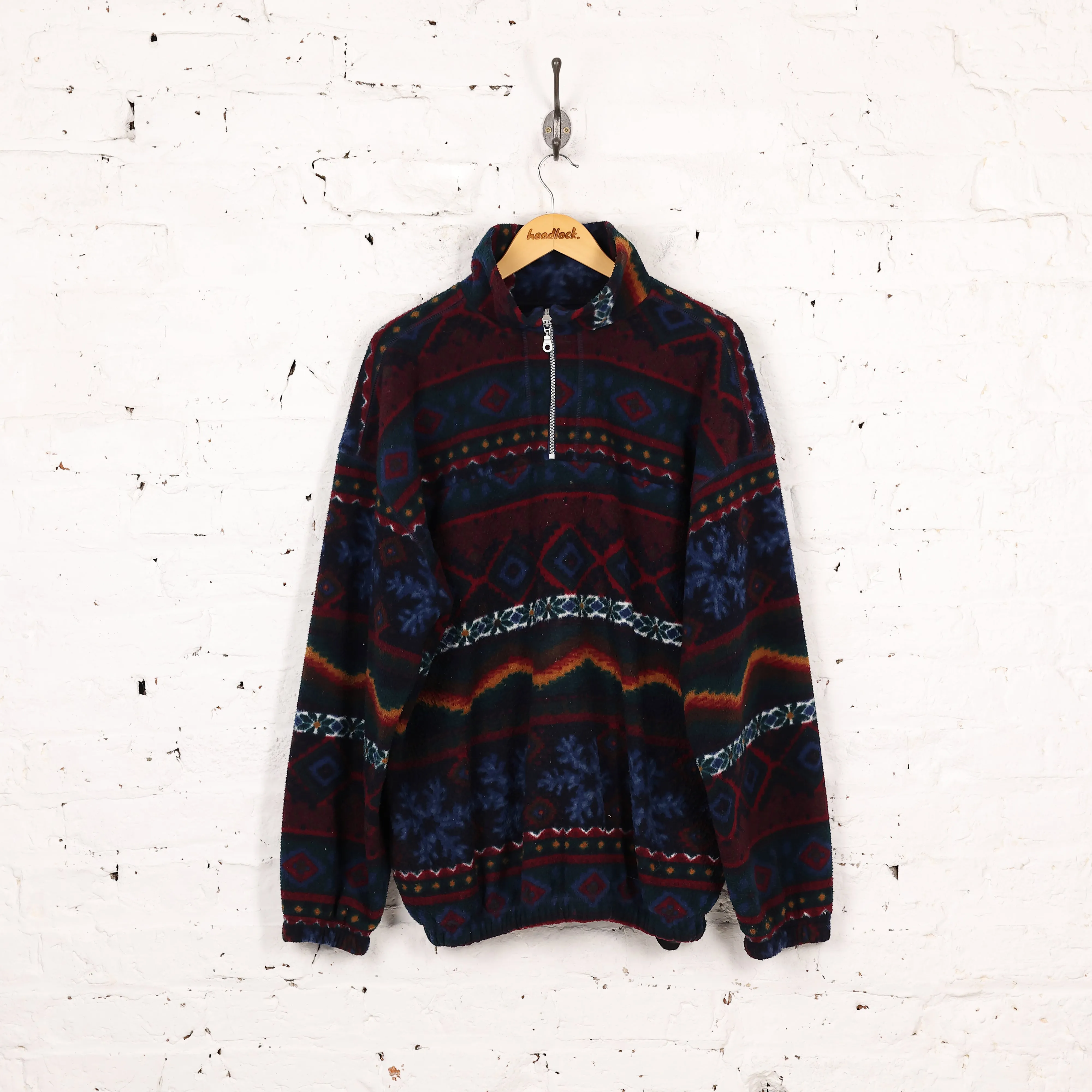 Headlock Vintage 1/4 Zip 90s Pattern Fleece - Maroon/Green  - XL
