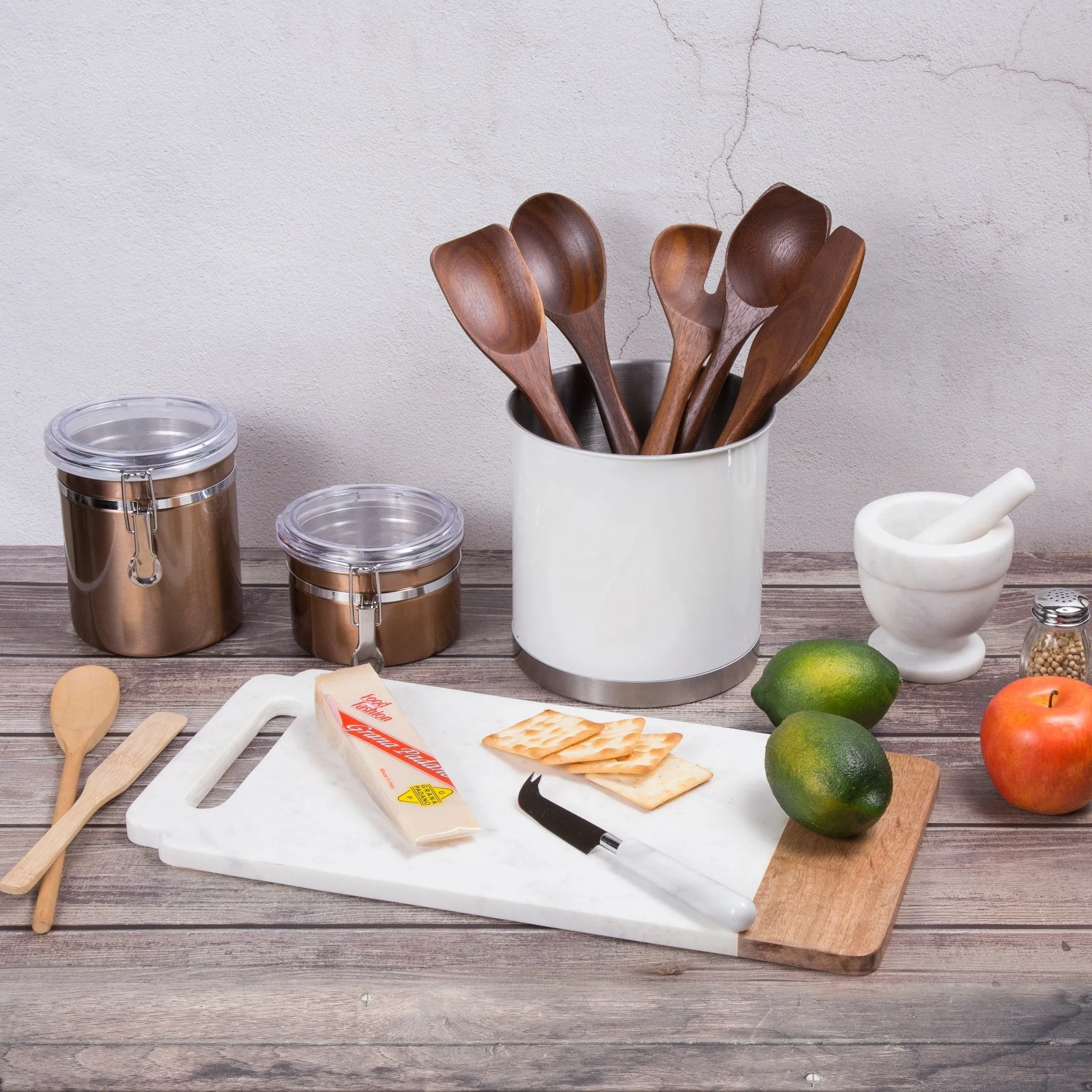 Heavy Gauge Stainless Steel Extra Large Tool Crock Utensil Holder Flatware Organizer, White Color