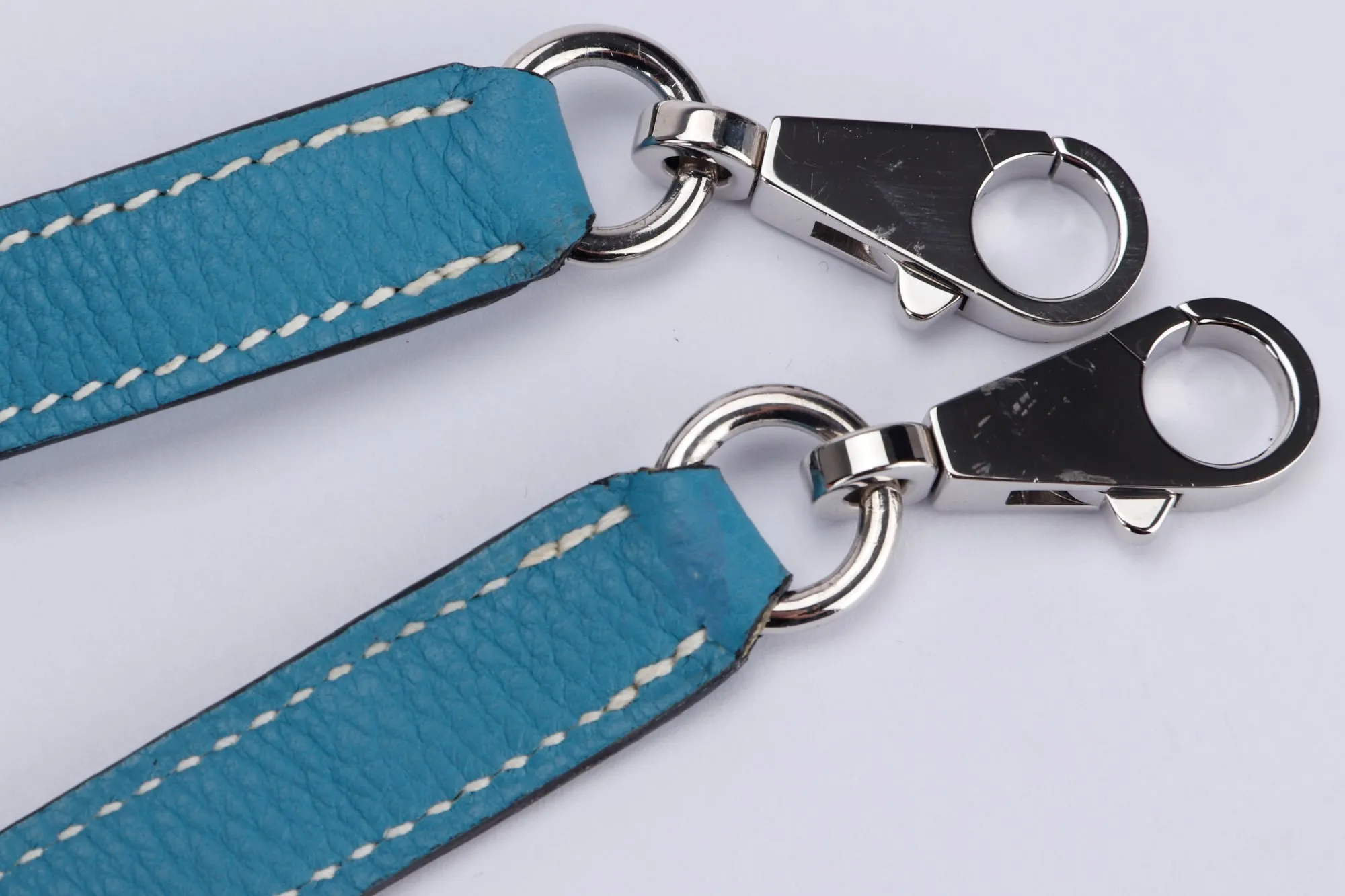 Hermes Blue Jean Color Clemence Leather Shoulder Strap, Silver Hardware, no Dust Cover & Box