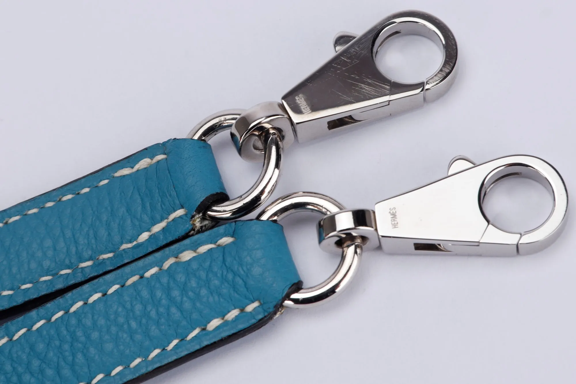 Hermes Blue Jean Color Clemence Leather Shoulder Strap, Silver Hardware, no Dust Cover & Box