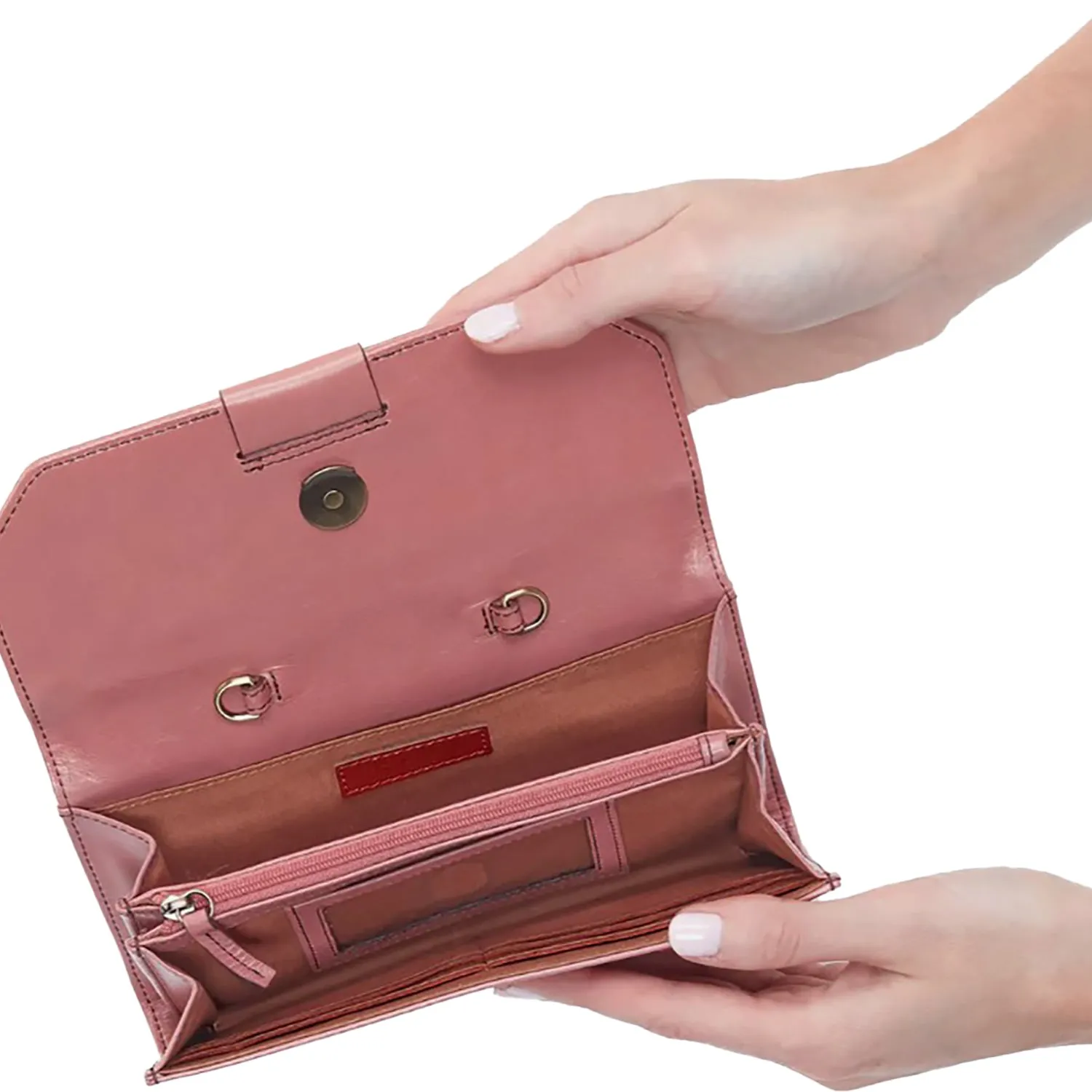 Hobo Romy Wallet Crossbody Rose Polished Leather