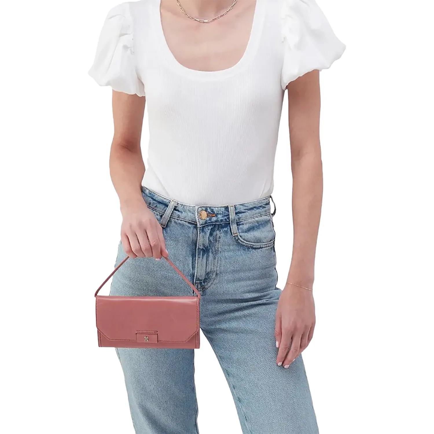 Hobo Romy Wallet Crossbody Rose Polished Leather