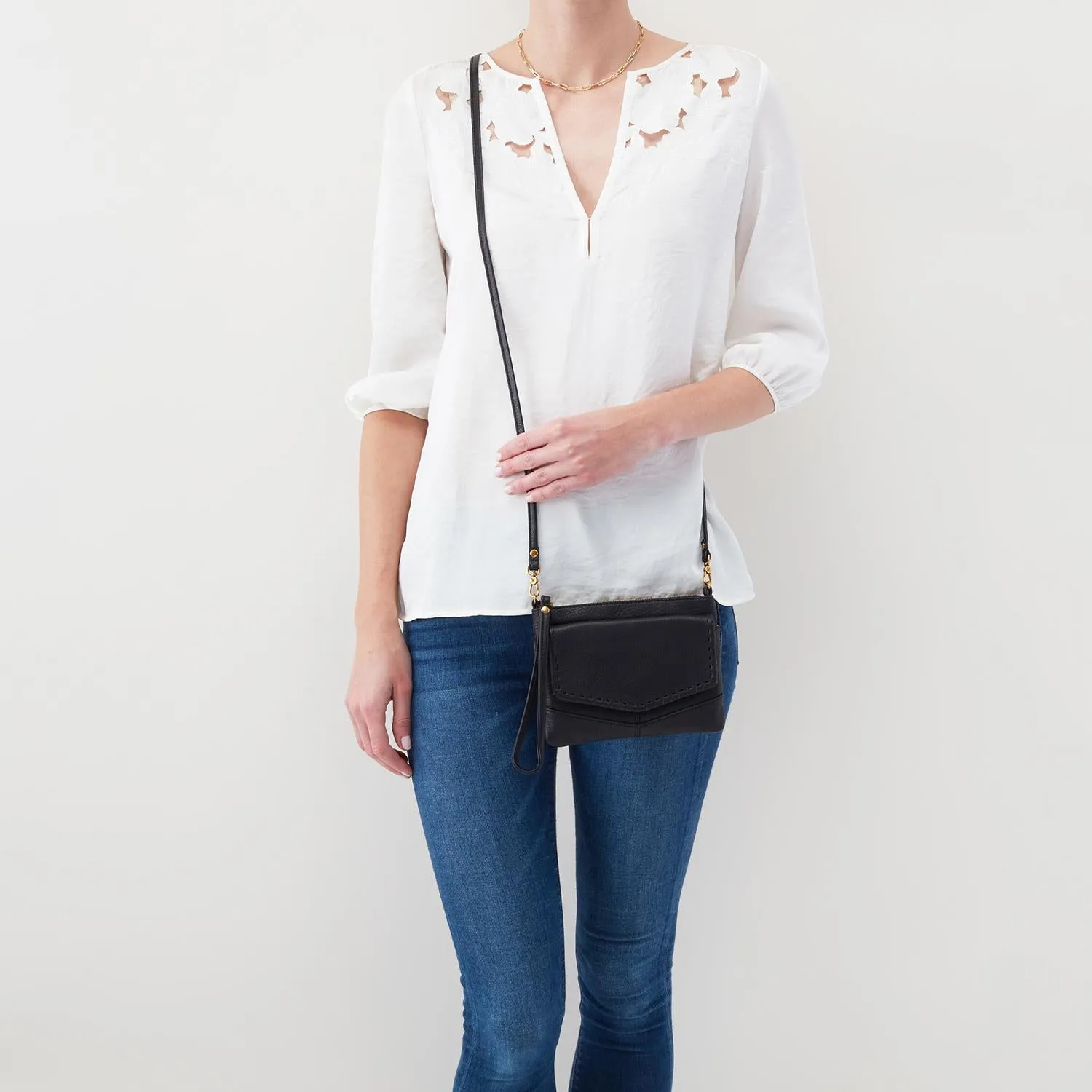 Hobo Stroll Crossbody Black Velvet Hide Leather