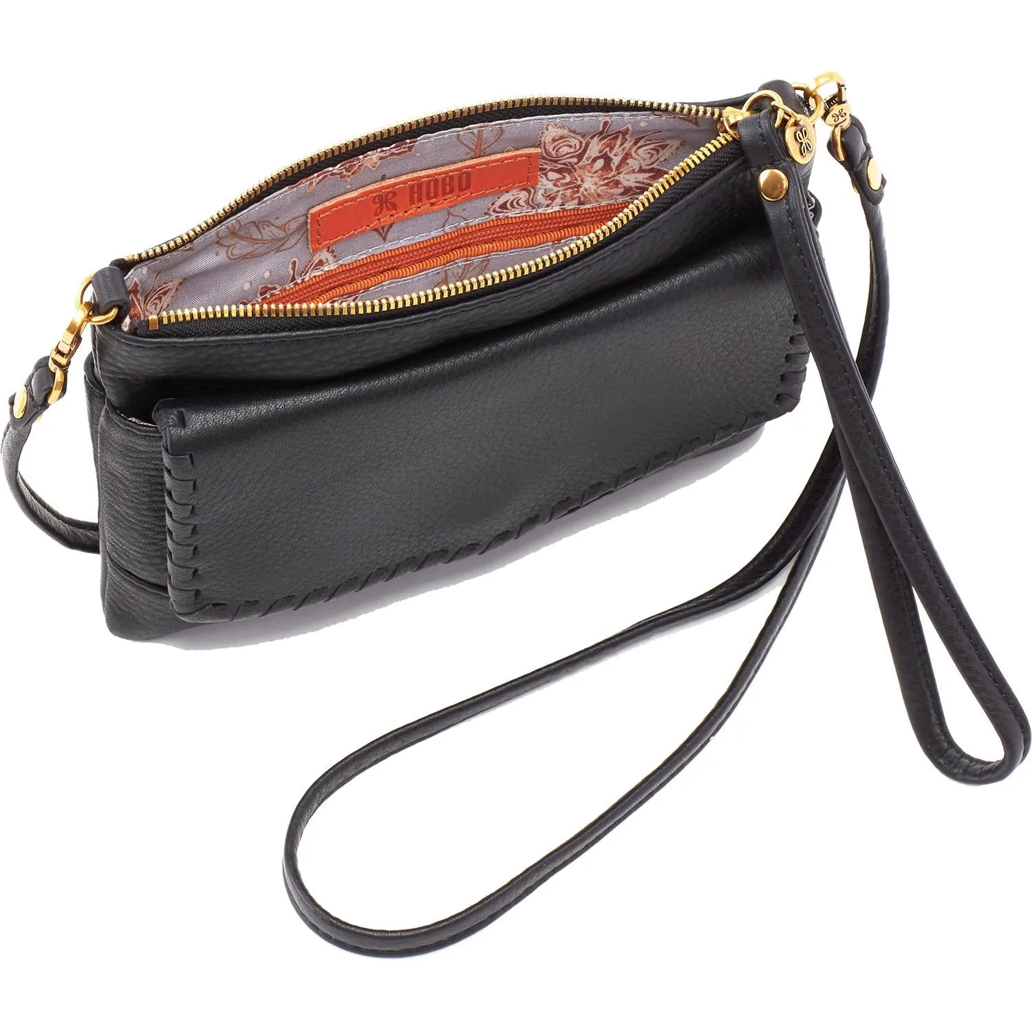 Hobo Stroll Crossbody Black Velvet Hide Leather