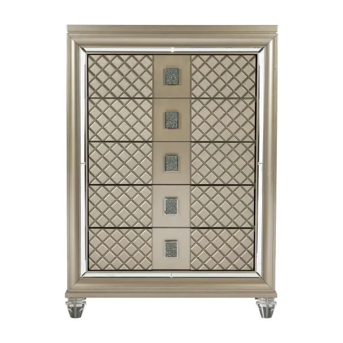 Homelegance Furniture Loudon 5 Drawer Chest in Champagne Metallic 1515-9