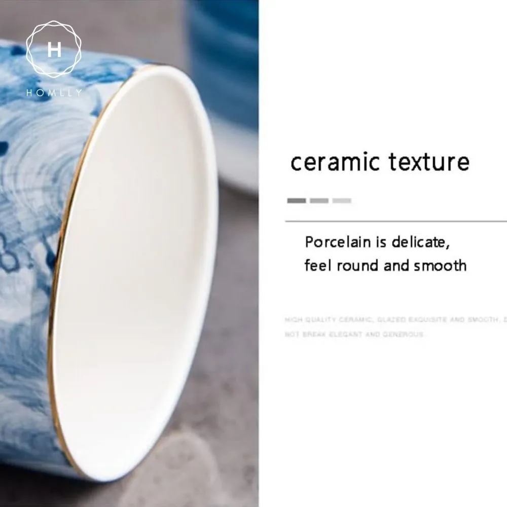 Homlly Nordic Blue Makeup Brush Pen Storage Ceramic Holder Organizer Mug