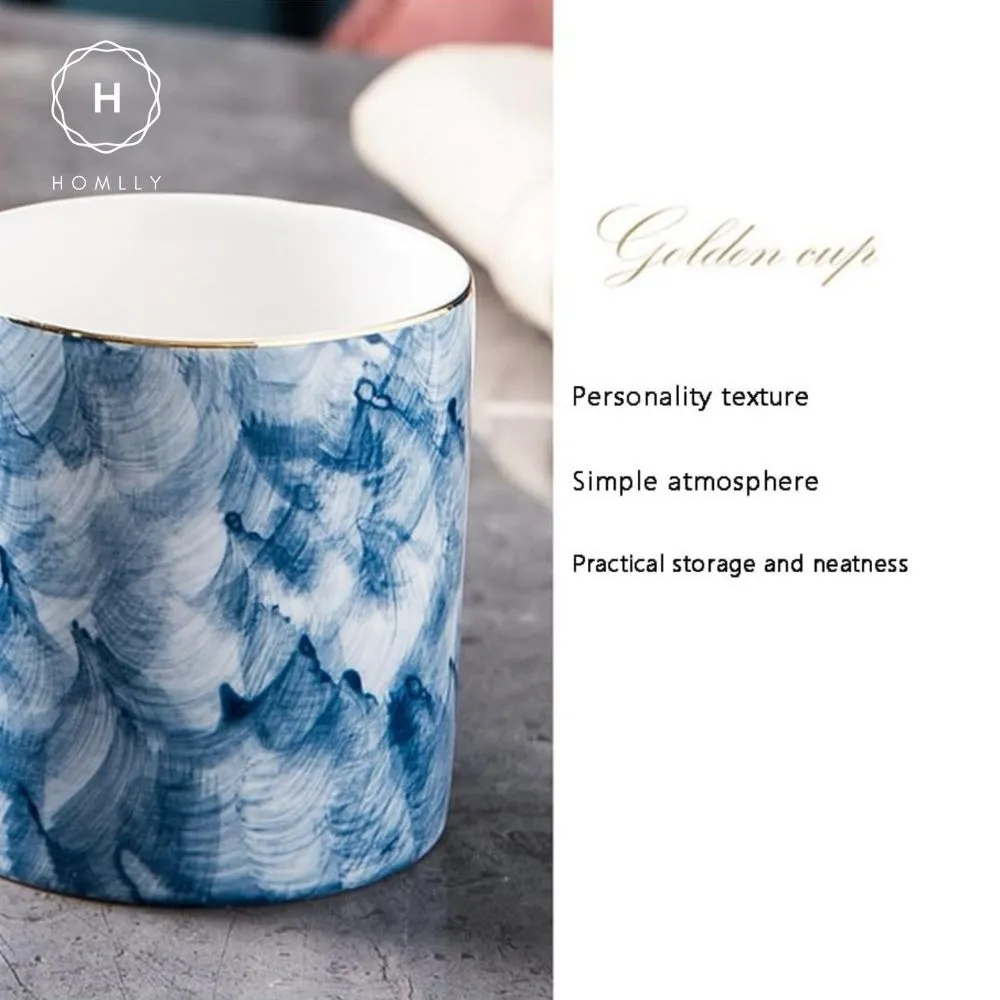 Homlly Nordic Blue Makeup Brush Pen Storage Ceramic Holder Organizer Mug