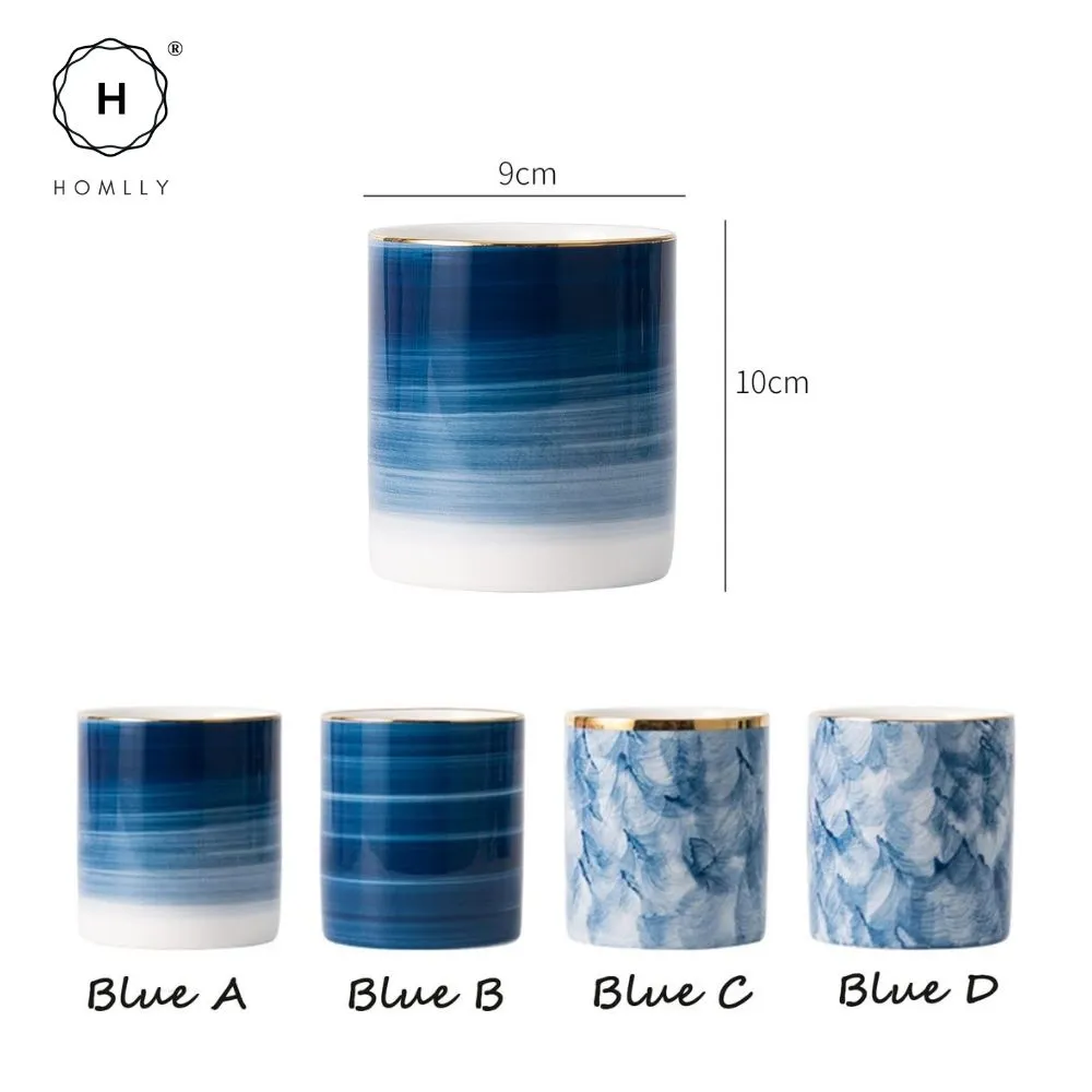 Homlly Nordic Blue Makeup Brush Pen Storage Ceramic Holder Organizer Mug