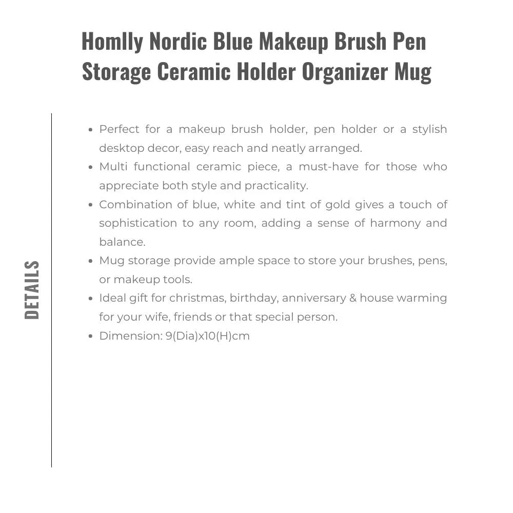 Homlly Nordic Blue Makeup Brush Pen Storage Ceramic Holder Organizer Mug
