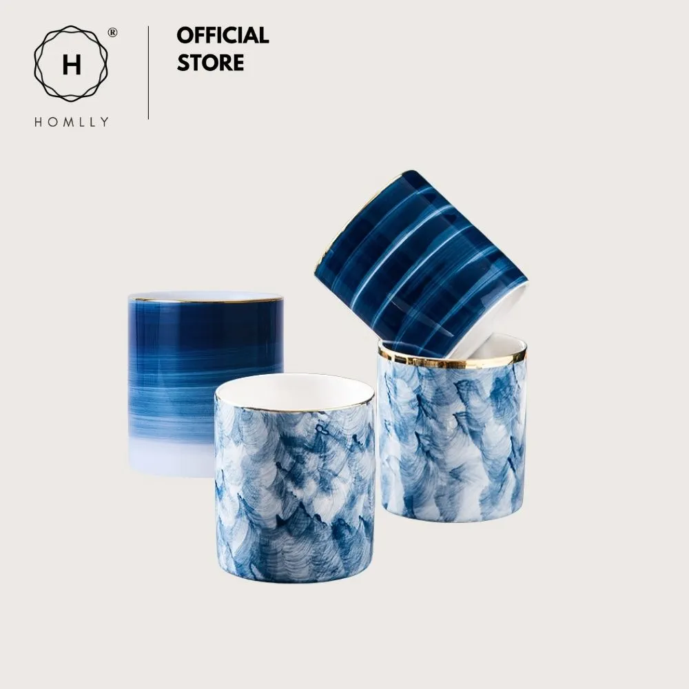 Homlly Nordic Blue Makeup Brush Pen Storage Ceramic Holder Organizer Mug
