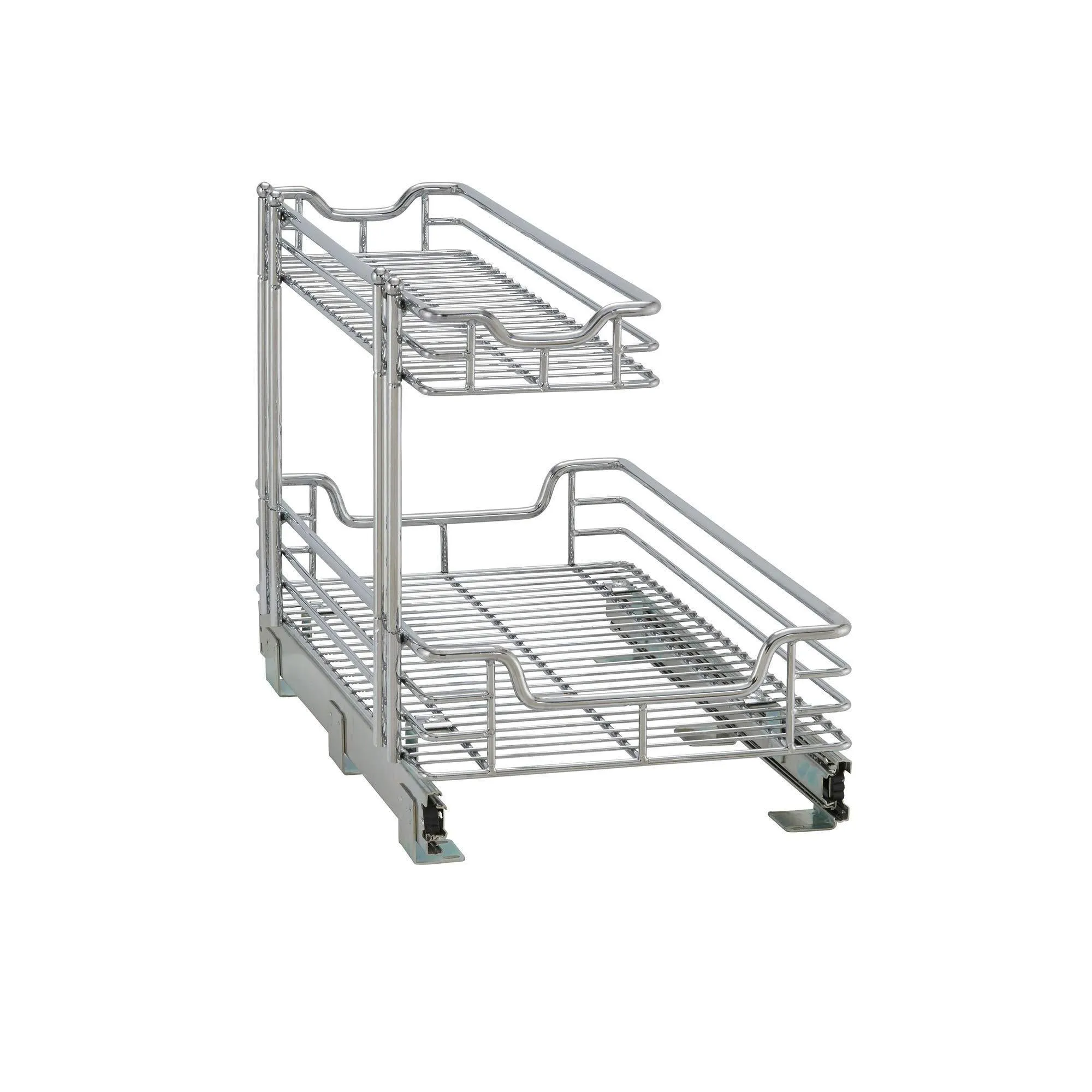 Household Essentials C42621-1 Glidez 2-Tier Undersink Cabinet Organizer | Pull Out Shelves for Storage | 21 in D x 12.2 in W x 15.5 in H | Chrome Wire, Deep, Silver