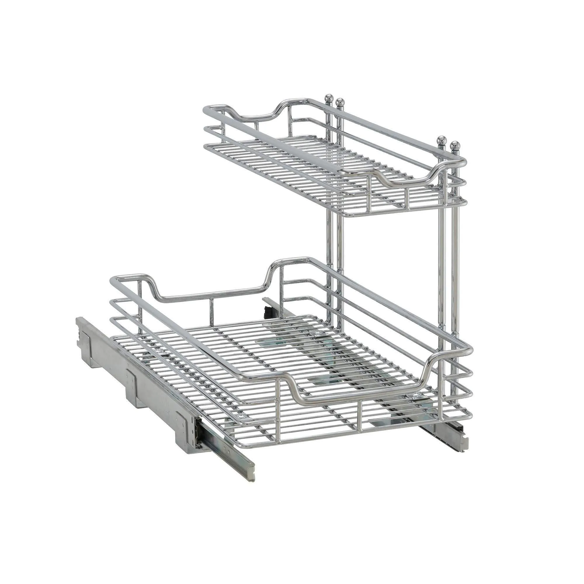 Household Essentials C42621-1 Glidez 2-Tier Undersink Cabinet Organizer | Pull Out Shelves for Storage | 21 in D x 12.2 in W x 15.5 in H | Chrome Wire, Deep, Silver