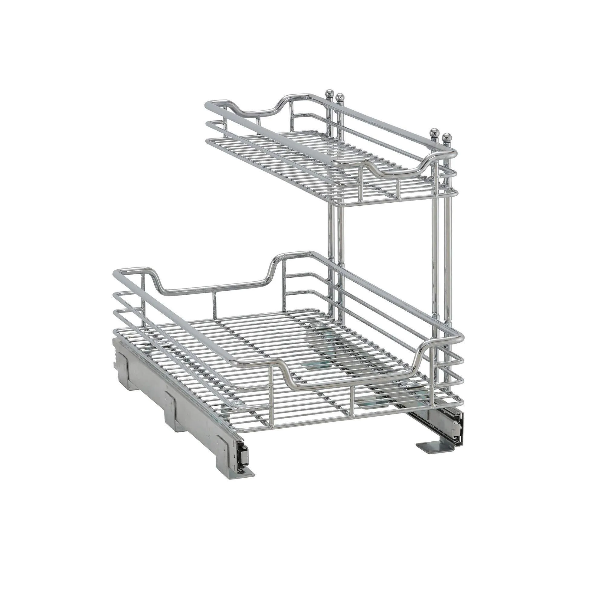 Household Essentials C42621-1 Glidez 2-Tier Undersink Cabinet Organizer | Pull Out Shelves for Storage | 21 in D x 12.2 in W x 15.5 in H | Chrome Wire, Deep, Silver