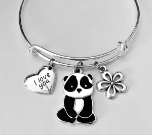 I Love You Panda Bear Adjustable Bracelet Expandable Wire Bangle Gift Black and White Panda Daisy One Size Fits All