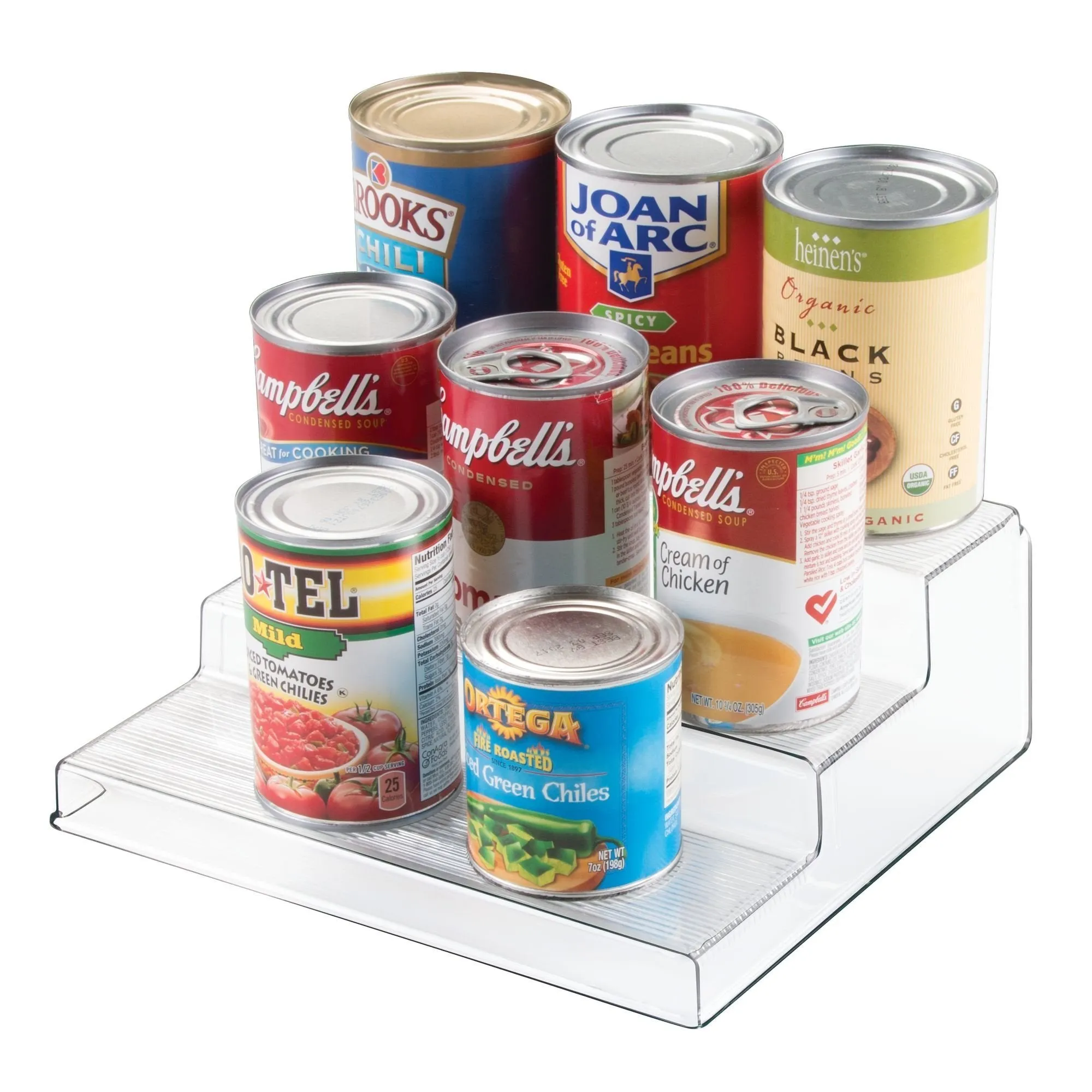 iDesign Linus Plastic 3-Tier Organizer, Spice Rack for Kitchen Pantry, Cabinets, Countertops, Vanity, Office, Craft Room, 10" x 8.75" x 3.50", Set of 4, Black