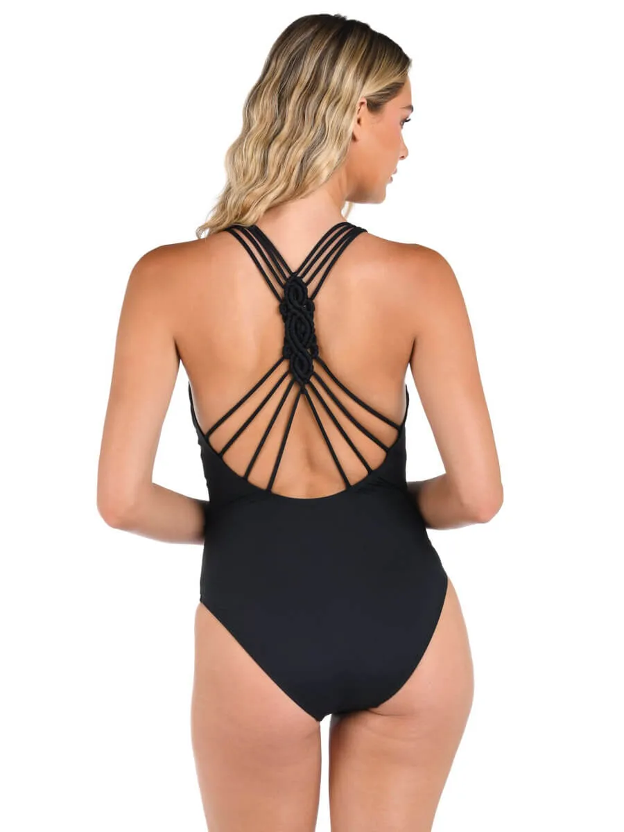 Island Goddess Macrame Back Tank in Black
