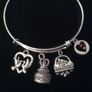 Just Married Wedding Gift Expandable Charm Bracelet Cake Doves Silver Adjustable Wire Bangle Bridal Trendy Gift