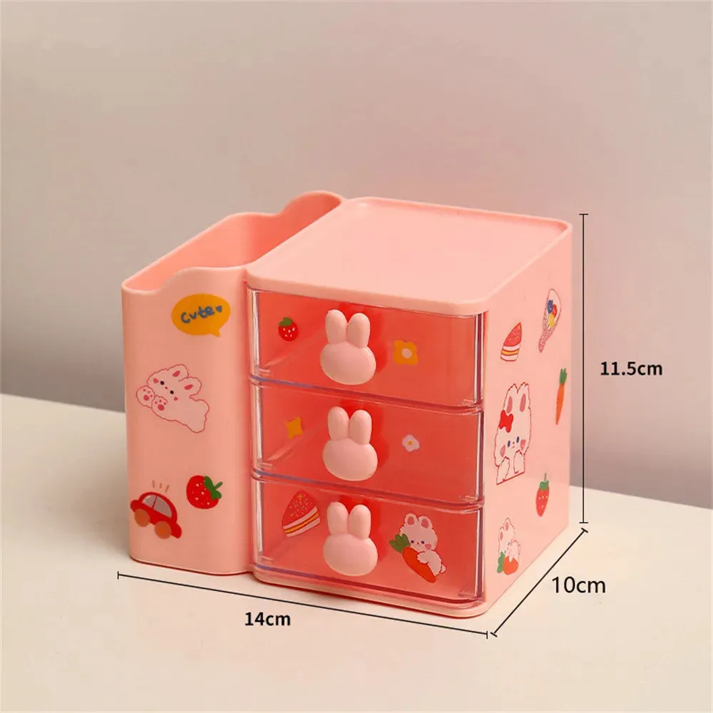 Kawaii Bunny Desktop Organizer 🐰✨ – Cute Storage Box for Stationery & Cosmetics 🌸🖊️