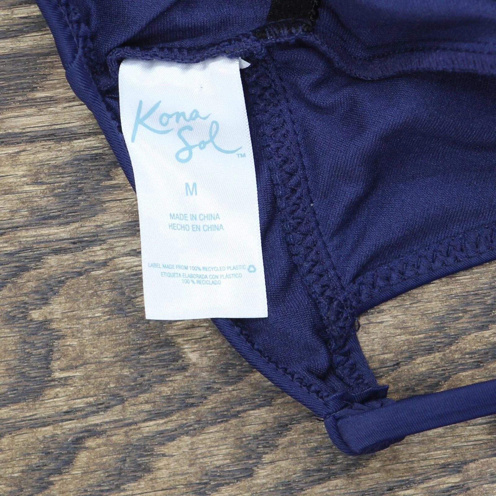 Kona Sol Crochet Trim Plunge One Piece Swimsuit Navy Medium