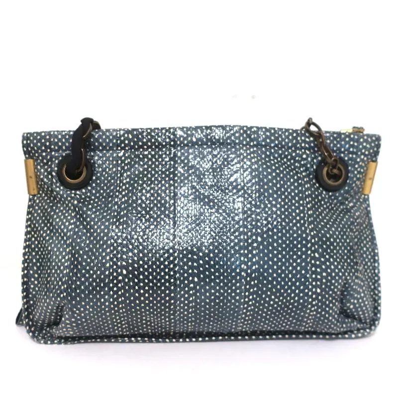 Lanvin Amalia Shoulder Bag Blue Snakeskin Chain Strap Medium Crossbody