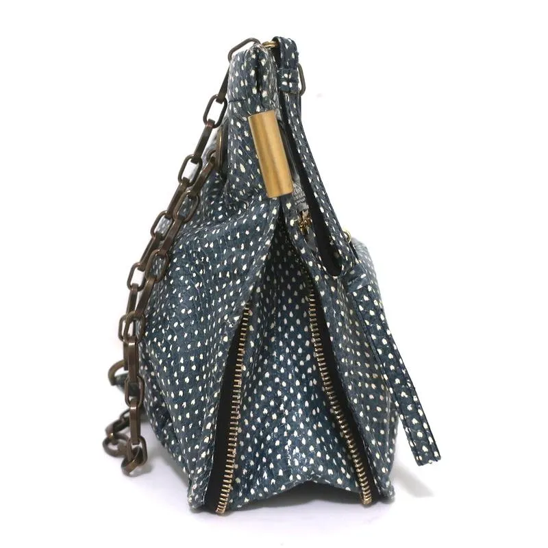 Lanvin Amalia Shoulder Bag Blue Snakeskin Chain Strap Medium Crossbody
