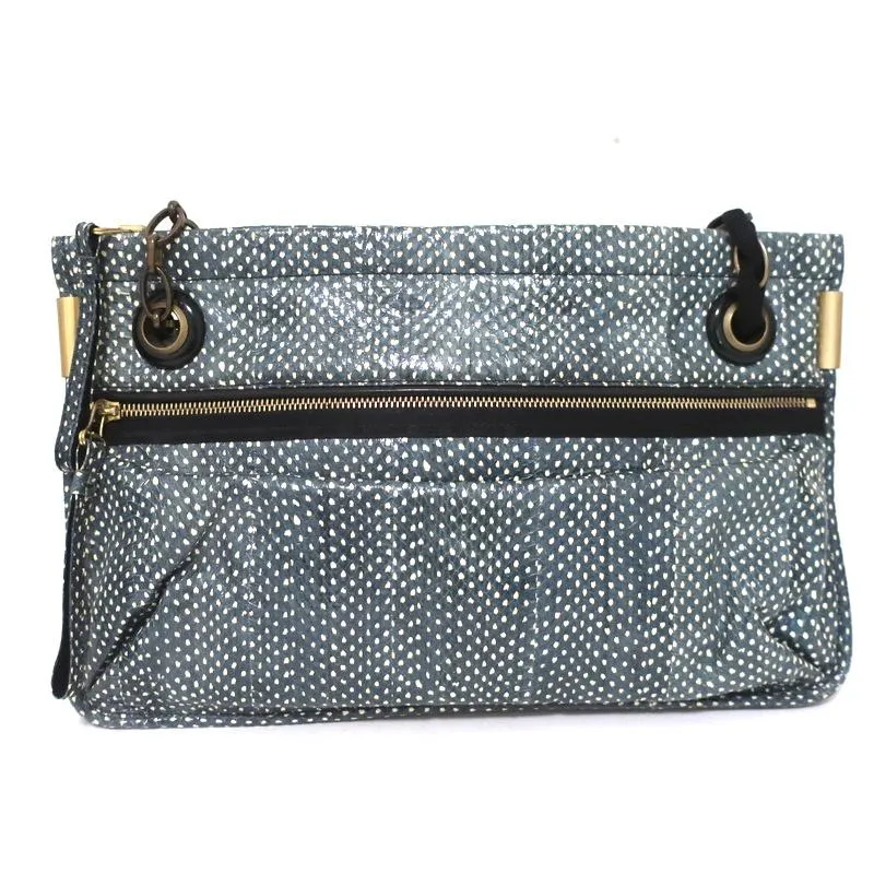 Lanvin Amalia Shoulder Bag Blue Snakeskin Chain Strap Medium Crossbody