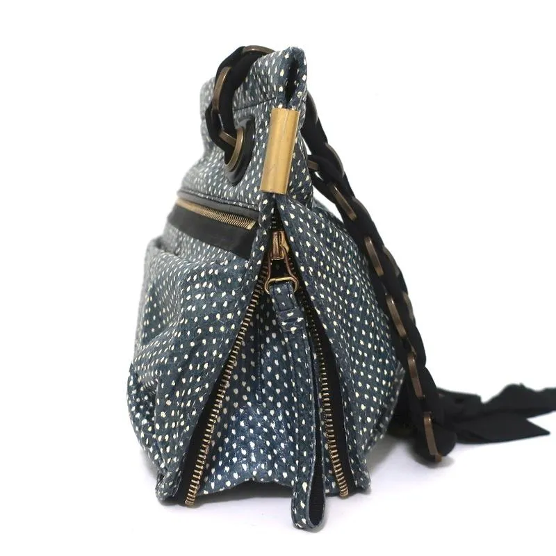 Lanvin Amalia Shoulder Bag Blue Snakeskin Chain Strap Medium Crossbody